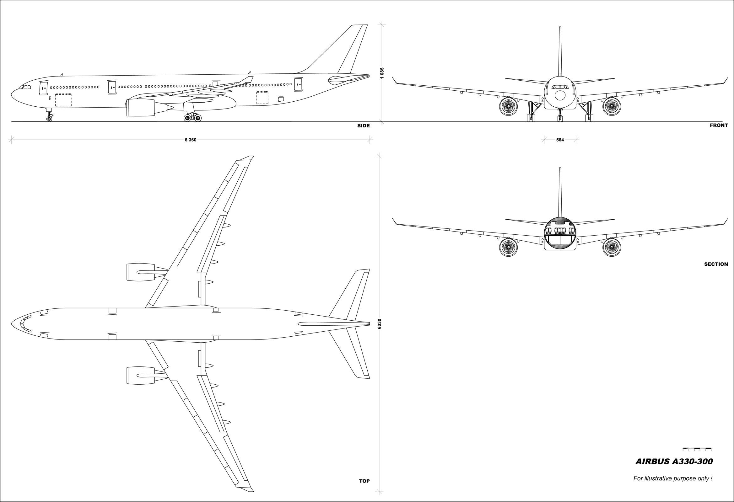 Airbus A330-300 technical side profile